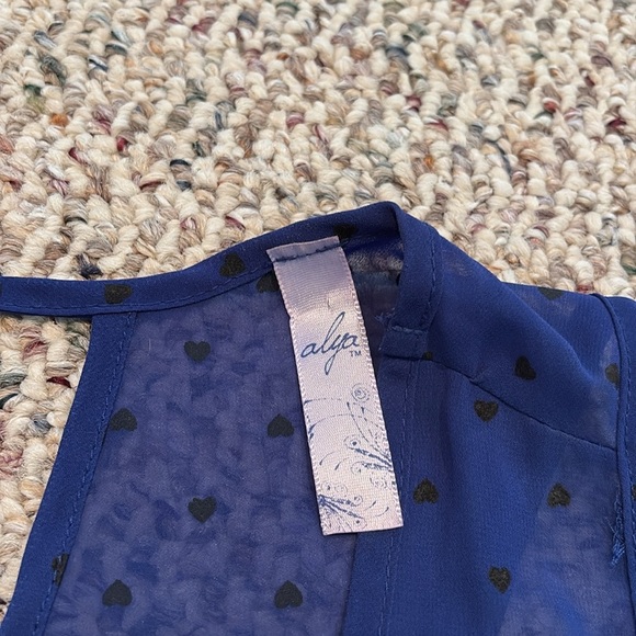 Alya Royal Blue & Black Hearts Polka Dot Sheer Top. Small - Picture 4 of 9